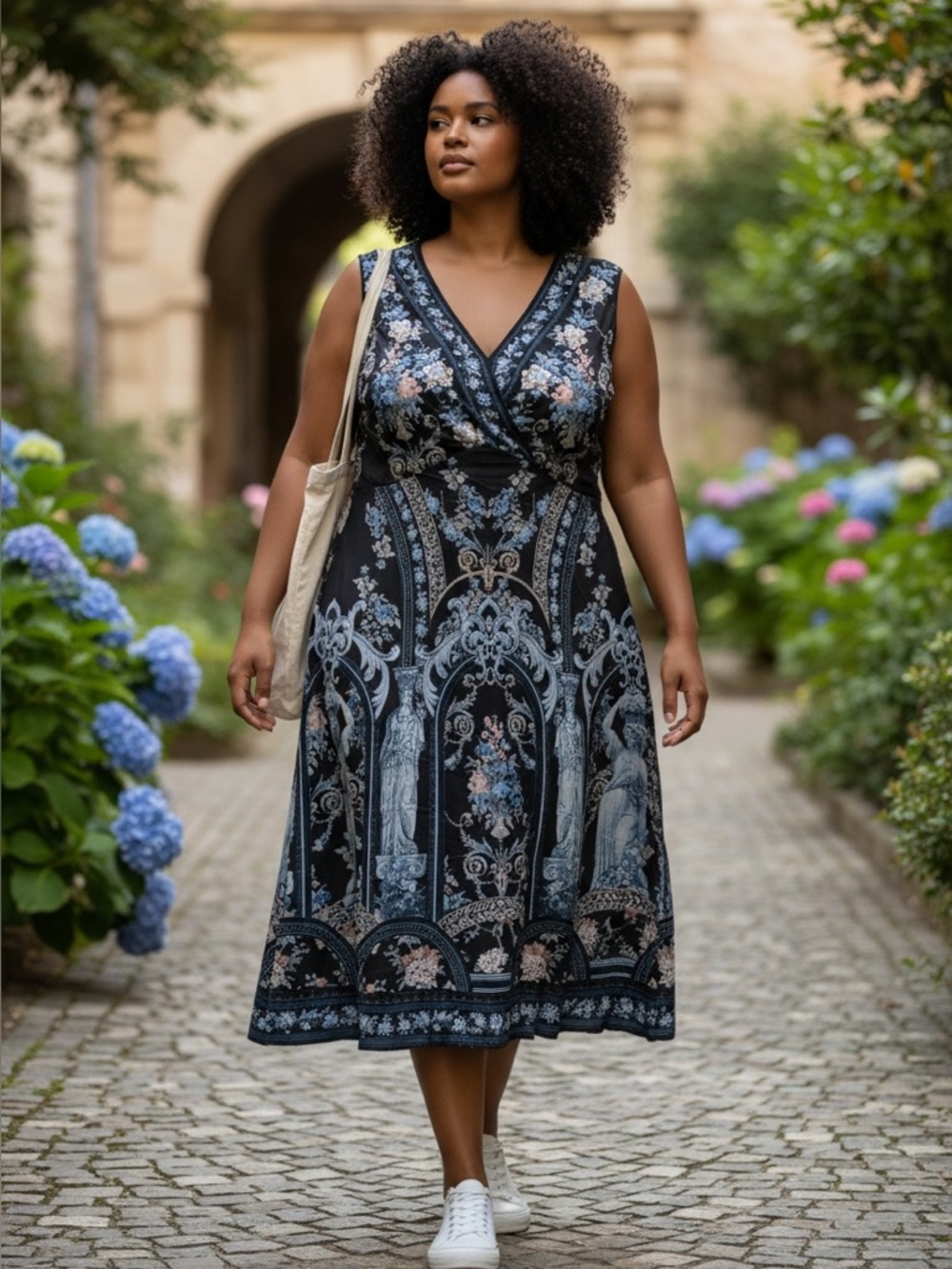 New! BloomChic V-Neck Boho Print Sleeveless Midi Dress